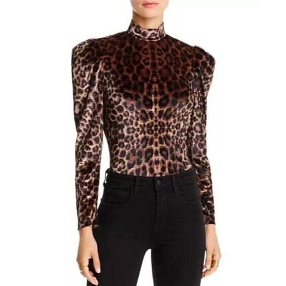 LINI Gillian Puff-Sleeve Velvet Top in Leopard Size XS - Picture 1 of 5